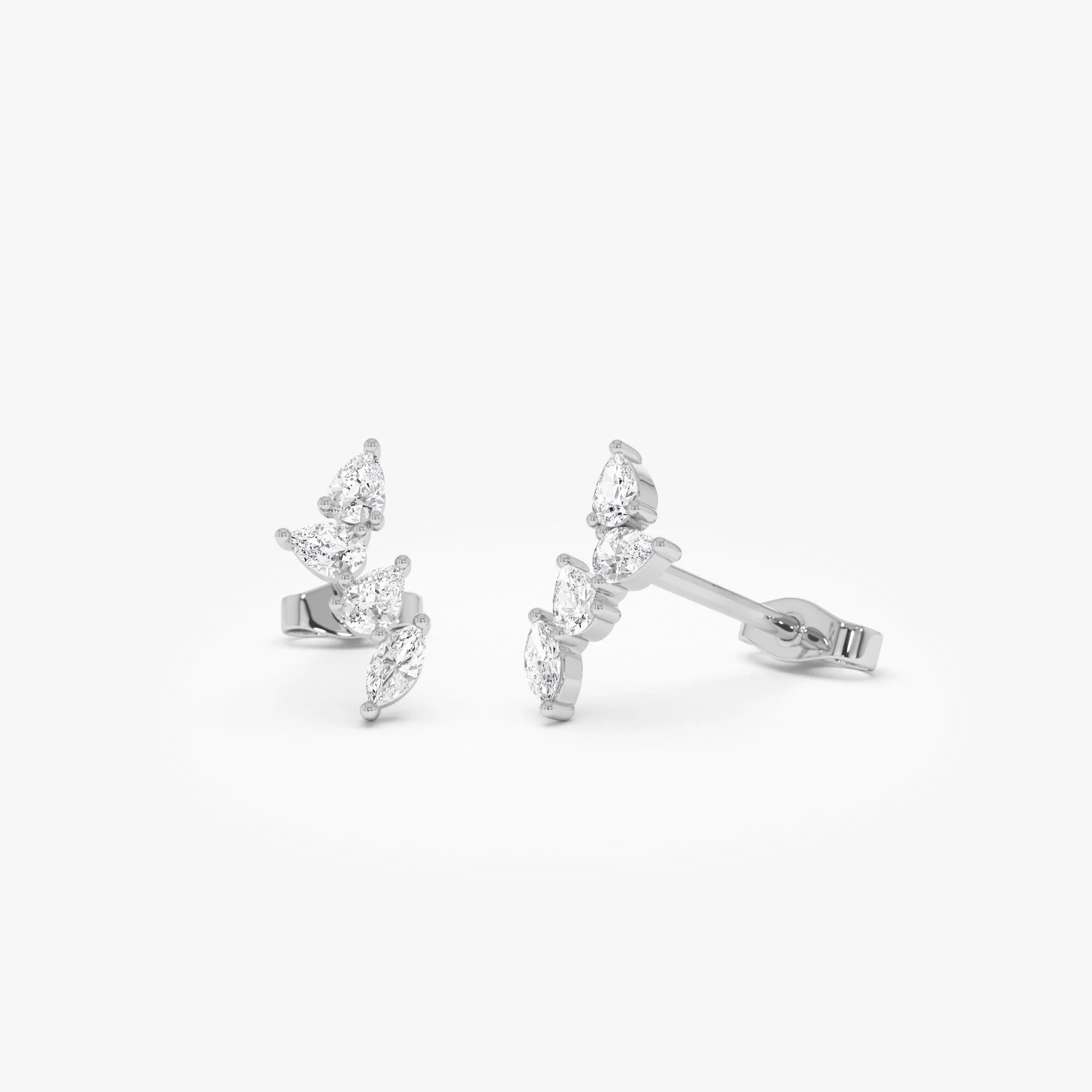 14k Gold Diamond Marquise and Pear Cut Vine Stud Earrings 0.40 ctw
