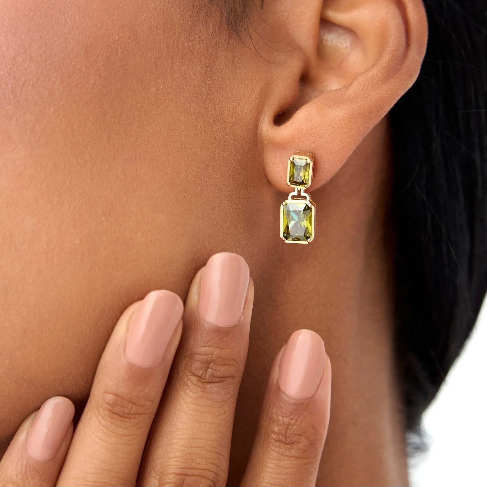 14K Solid Gold Octagon Cut Peridot Dangle Drop Earrings 4.50ctw