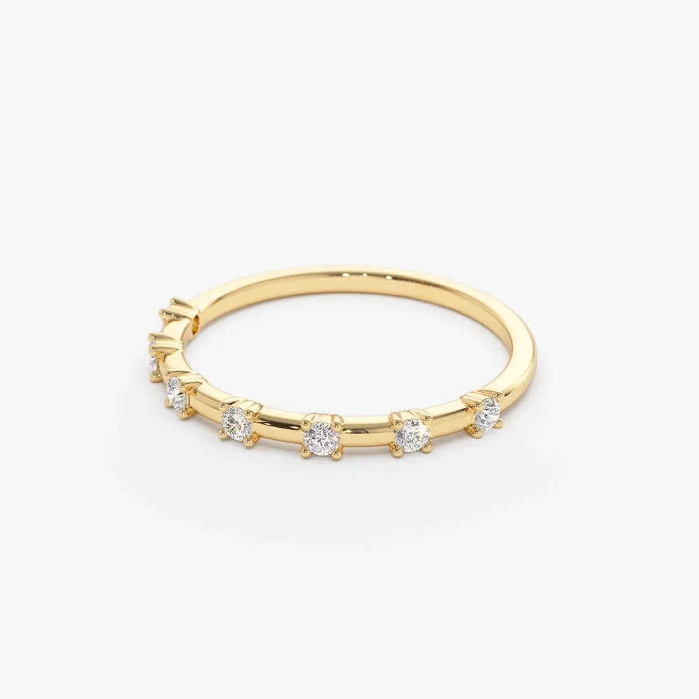 14K Gold Round Diamond 0.20ctw Half Eternity Minimalist Wedding Ring