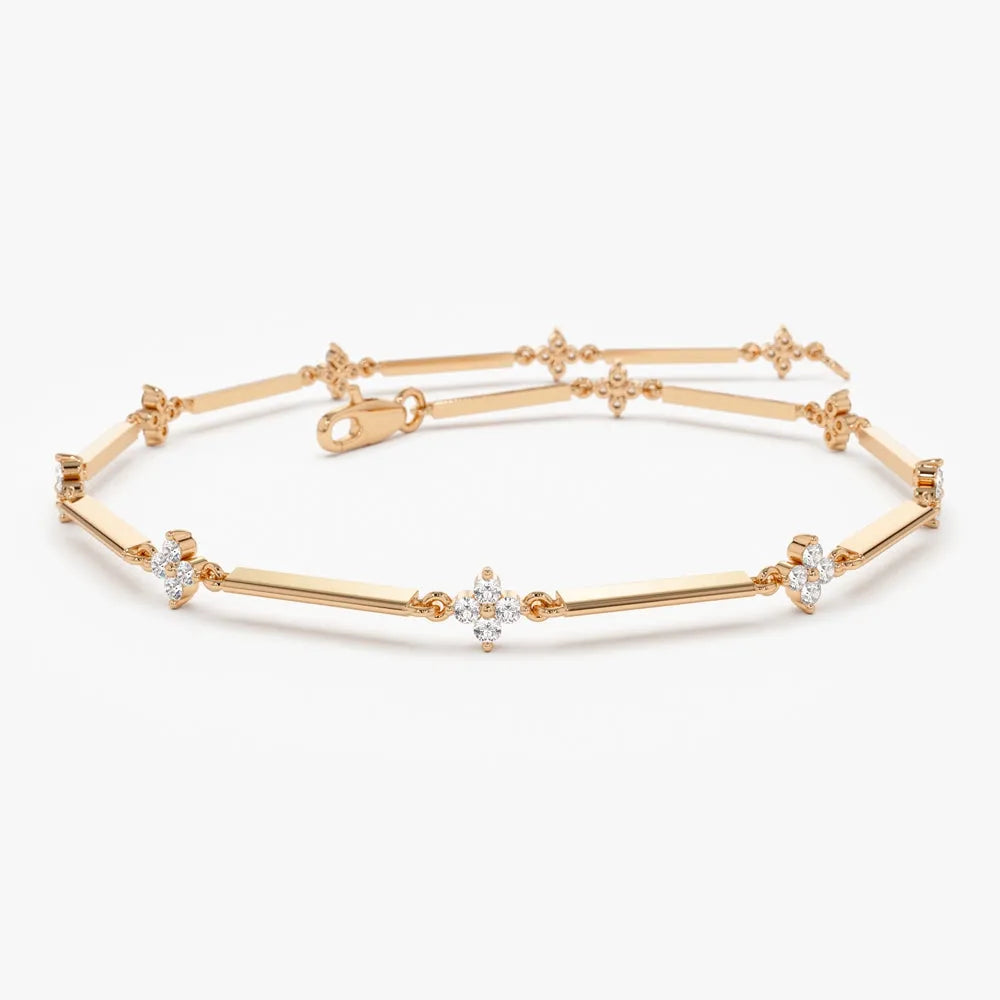 14K Solid Gold 0.57 CTW Round Diamond Clover Infinity Prong Set Bracelet