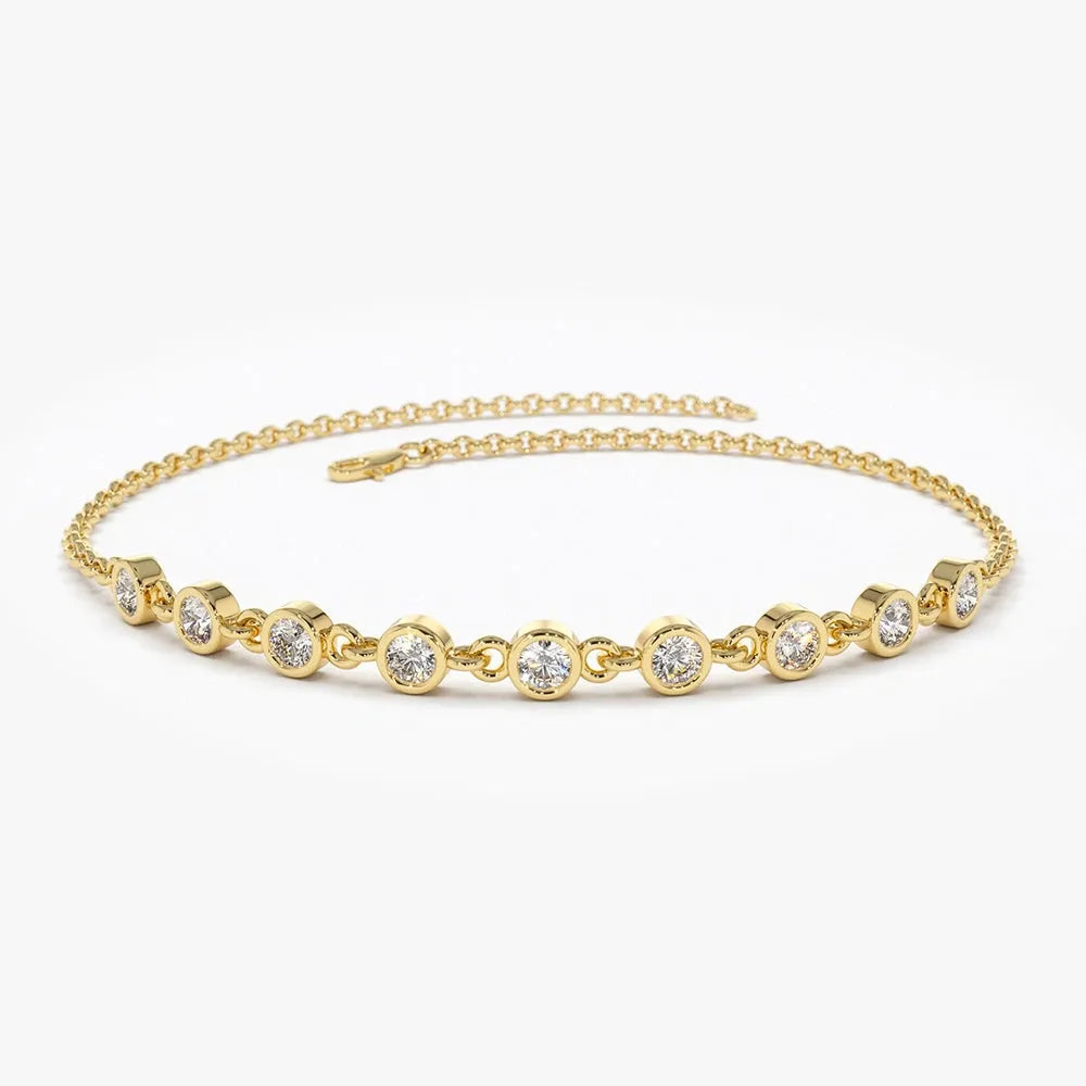 14K Solid Gold Round Diamond Bezel Set Bracelet 0.50 Carat