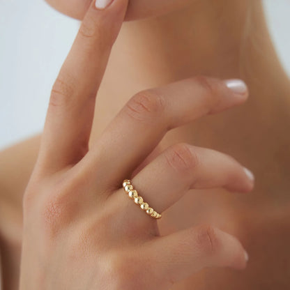 14k Solid Gold Beaded Graduated Band Ring 4mm Width