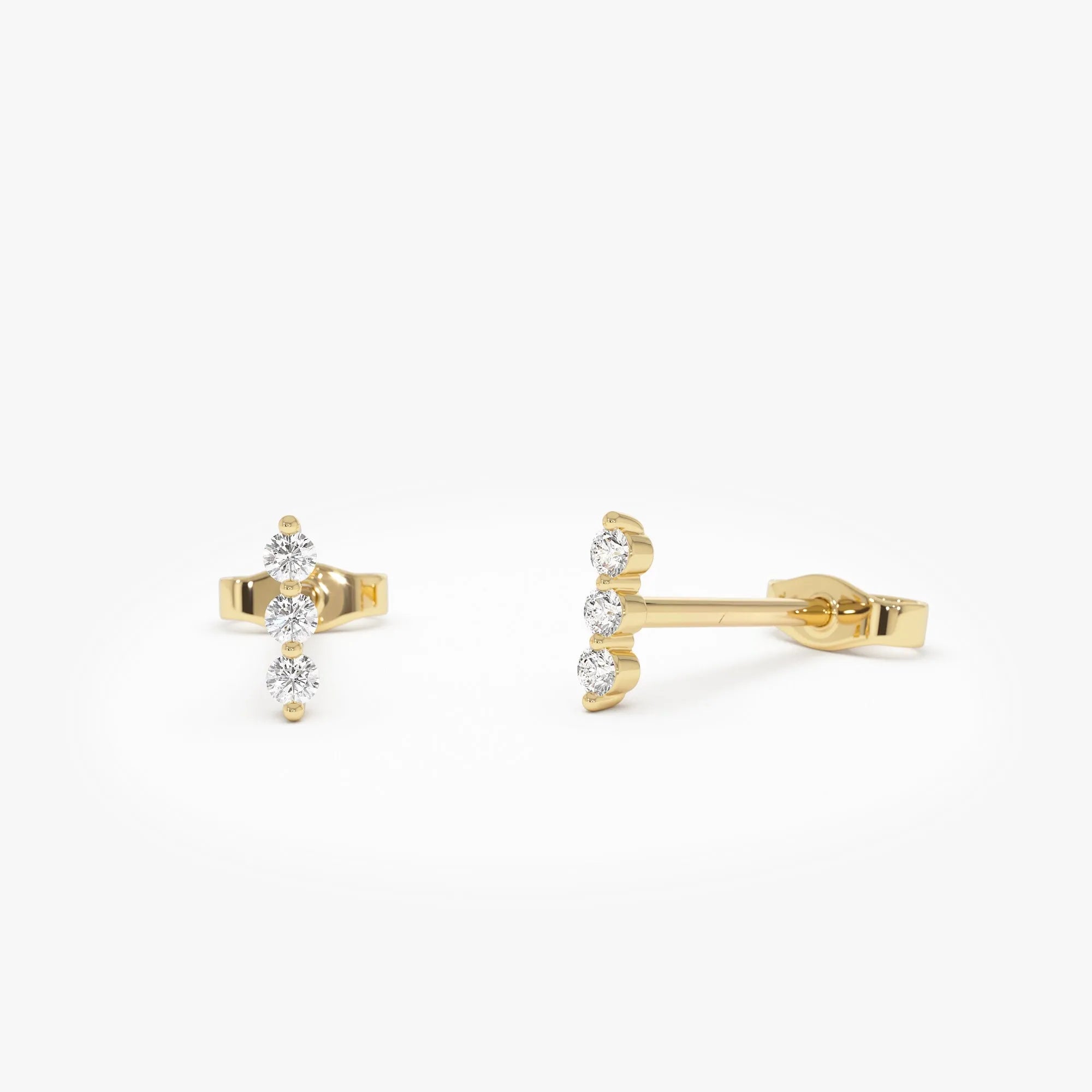14k Gold Diamond Round Cut Triple Bar Stud Earrings 0.12 ctw