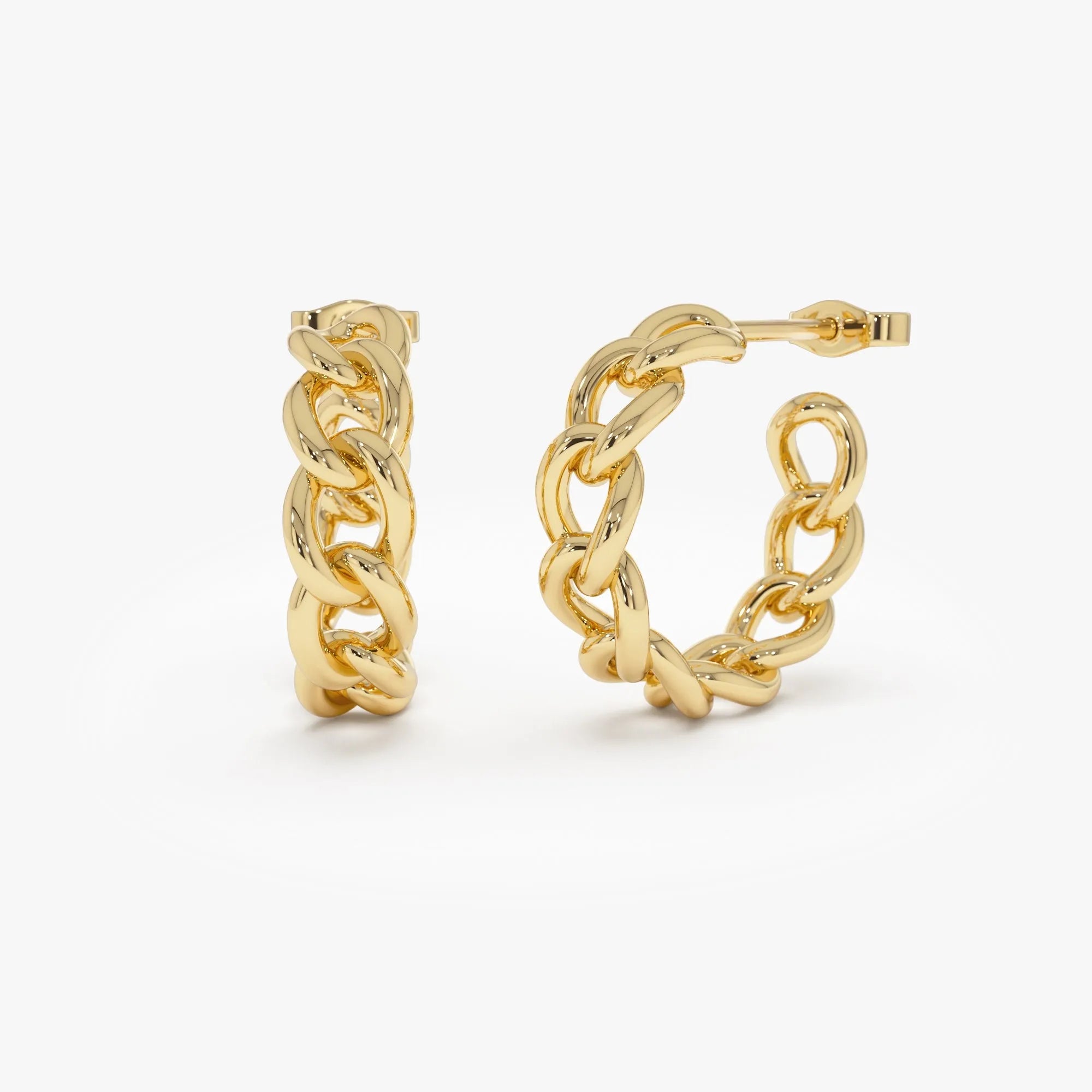14k Yellow Gold Chain Link Statement Hoop Earrings 20mm 5mm Width