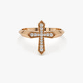 14k Solid Gold Round Cut Diamond 0.18 ctw Cross Ring