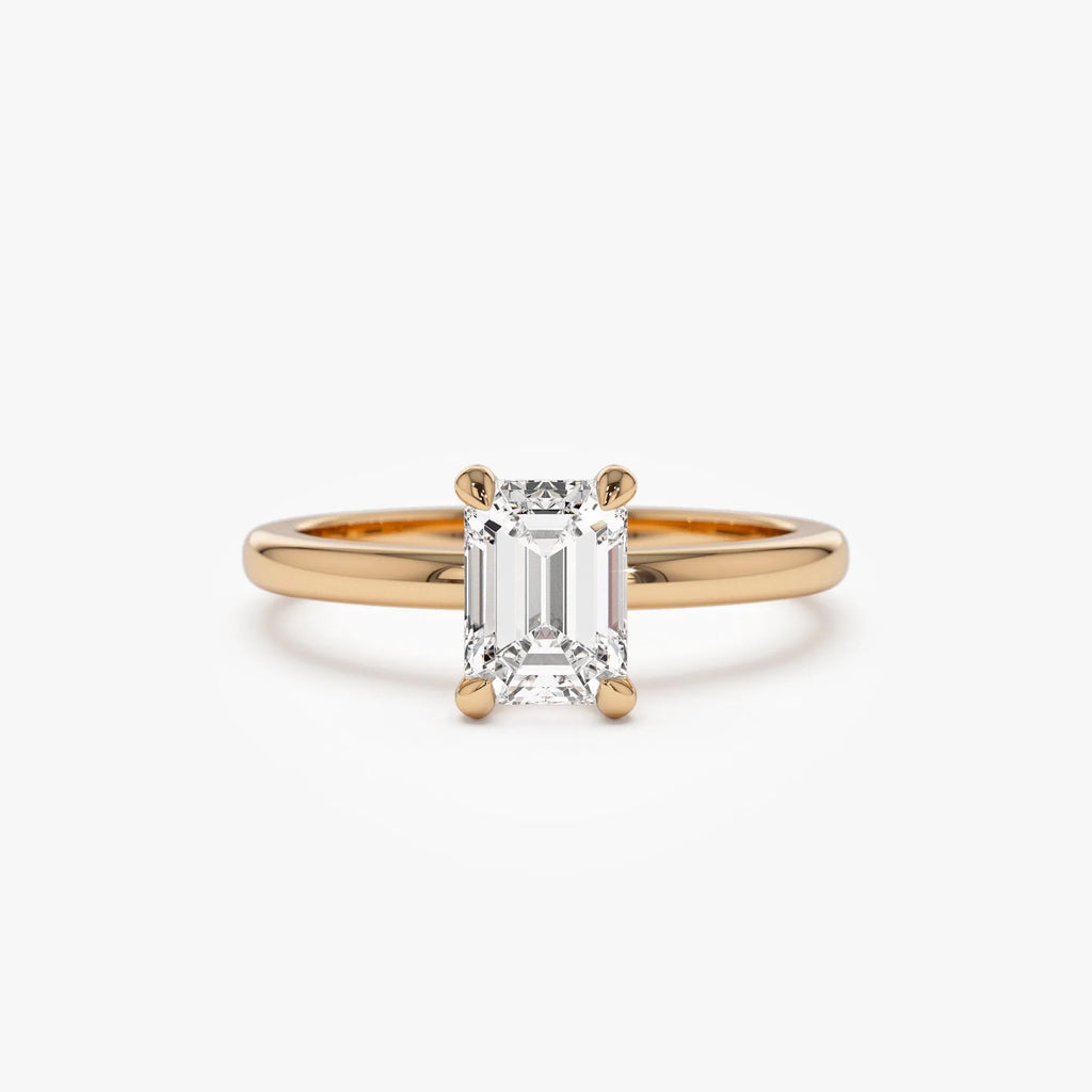 14k Gold Lab Grown Diamond Emerald Cut Engagement Ring Four Prong Setting 0.75 to 1.50 ctw