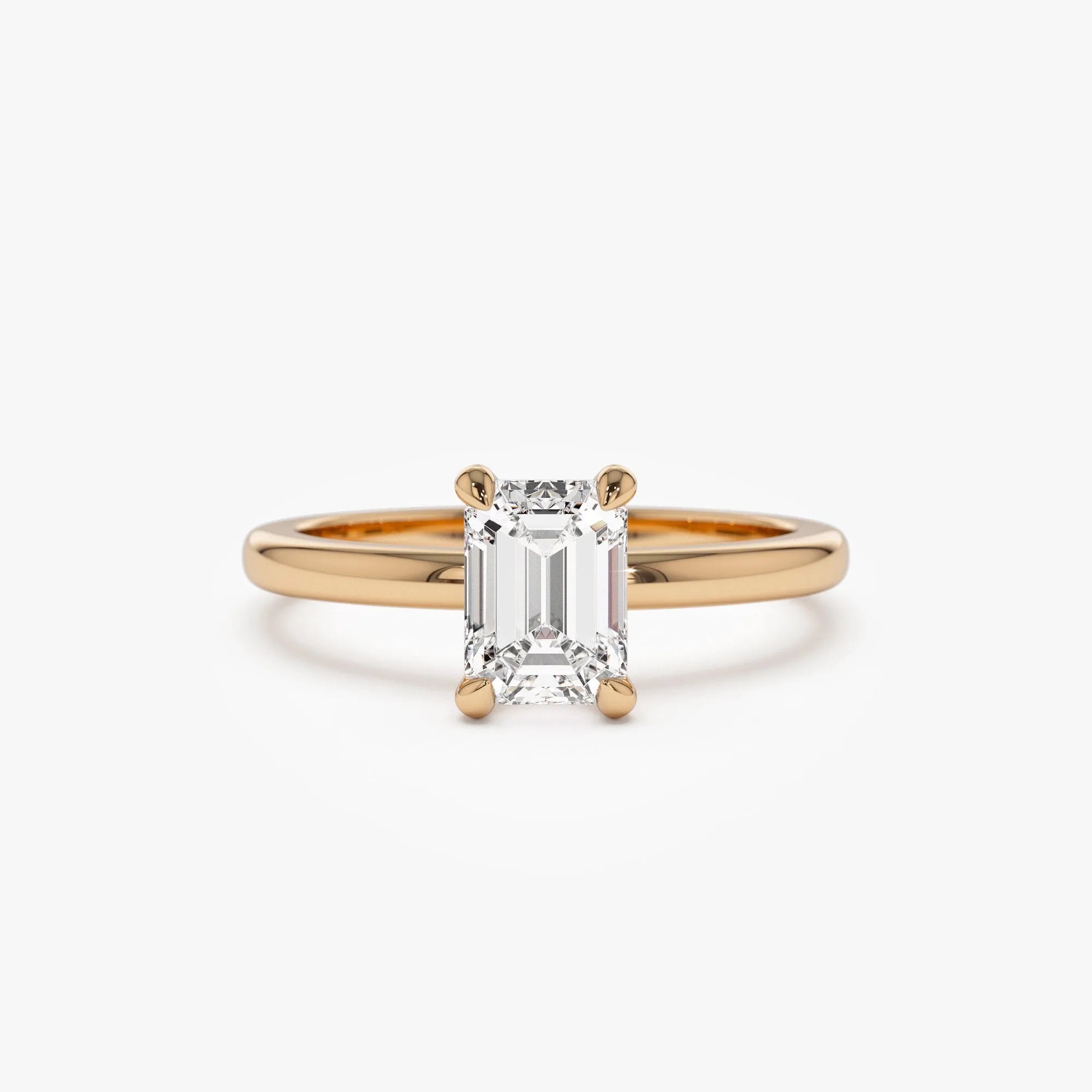 14k Gold Lab Grown Diamond Emerald Cut Engagement Ring Four Prong Setting 0.75 to 1.50 ctw