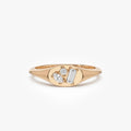 14K Solid Gold Mixed Cut Diamond Signet Ring 0.18 ctw Marquise Baguette and Round Natural Diamonds