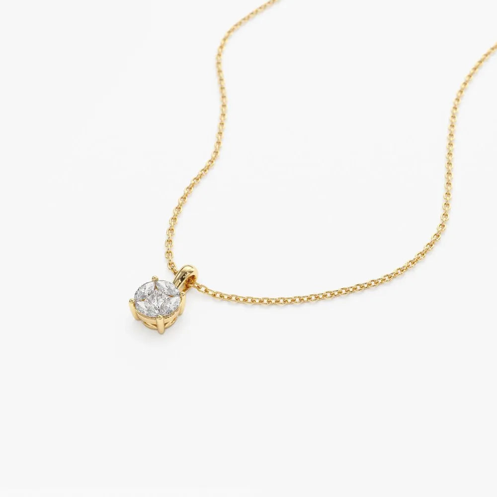 14K Solid Gold Marquise and Princess Cut Diamond Illusion Setting Necklace 0.25ctw