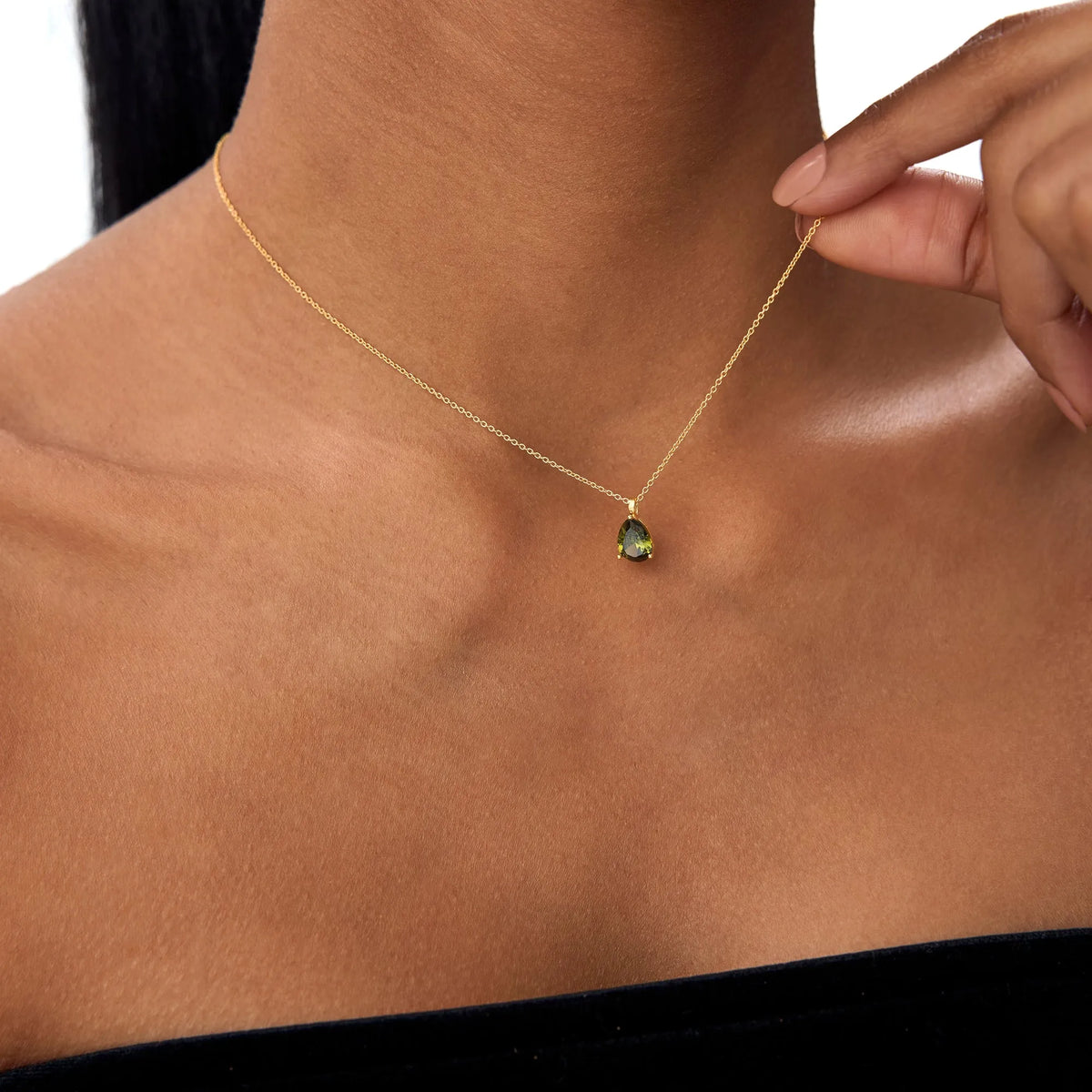 14k Solid Gold Peridot Pear Shaped Solitaire Necklace 0.65 Carat