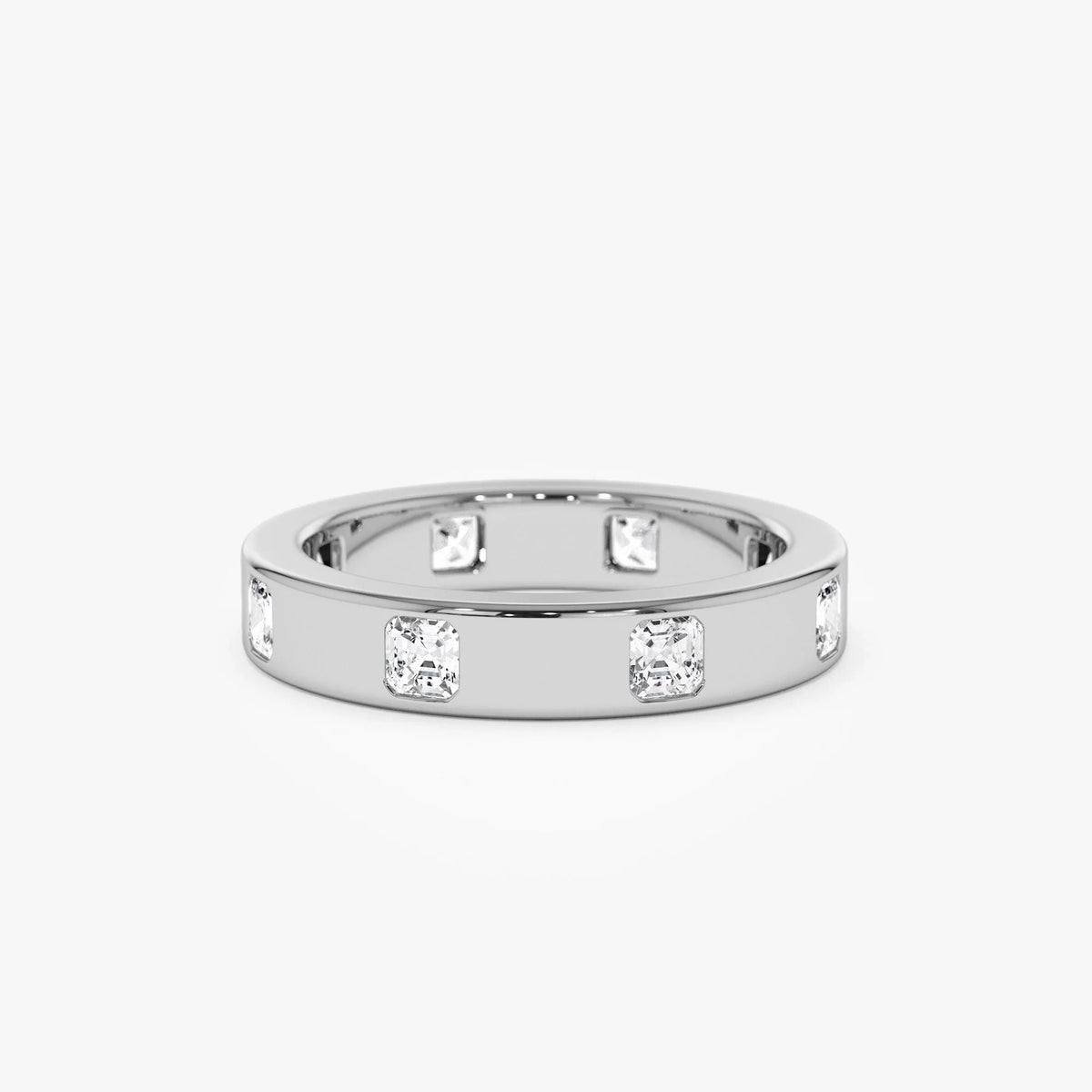 14K Solid Gold Asscher Cut Diamond 0.95 Carat Full Eternity Flush Setting Band