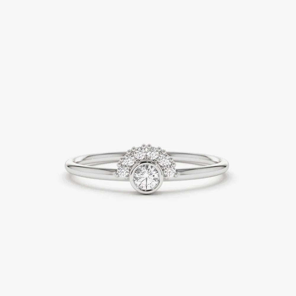 14K Gold 0.14 ctw Round Diamond Half Halo Bezel Setting Ring