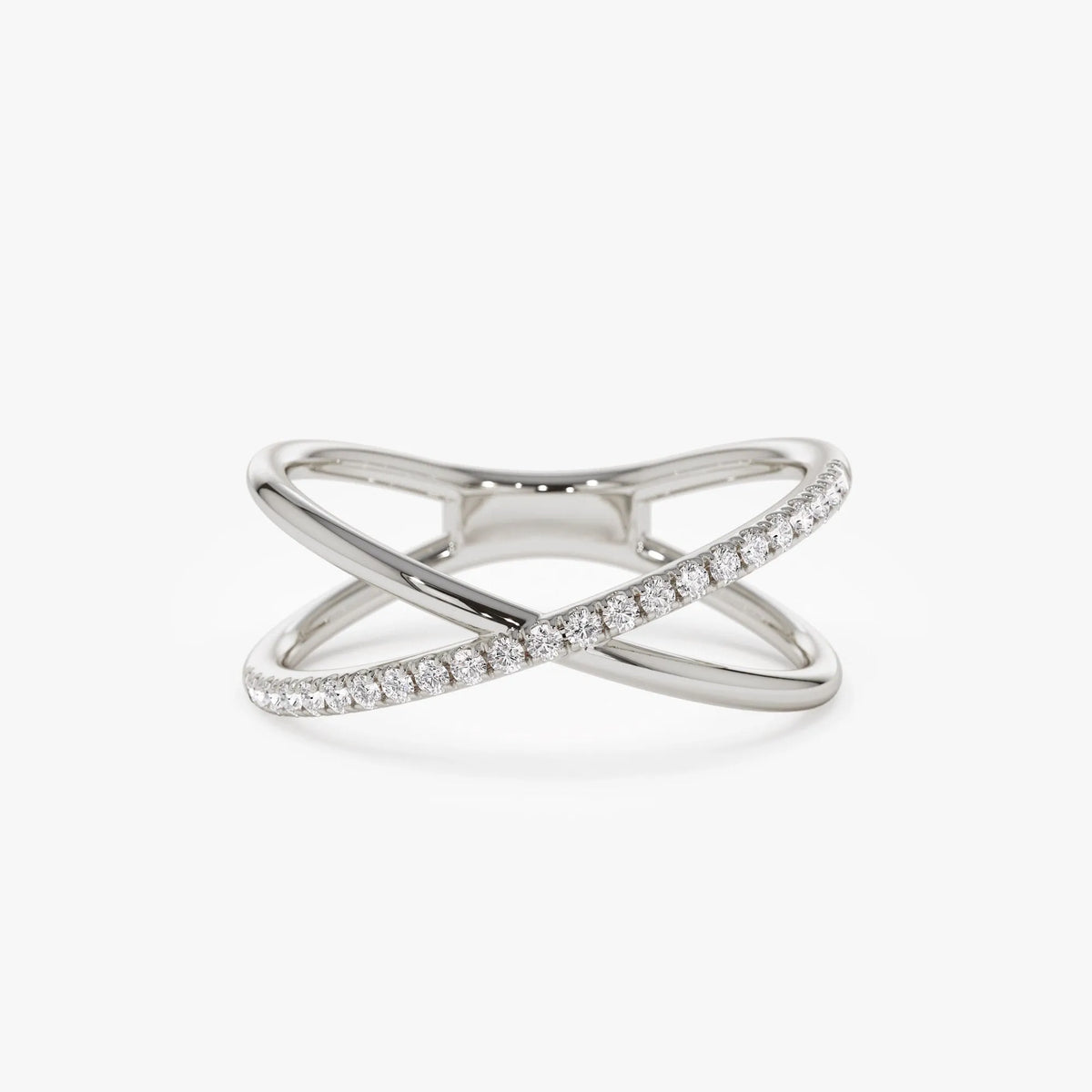 14K Solid Gold Round Diamond 0.12 Carat Criss Cross Single Side Ring