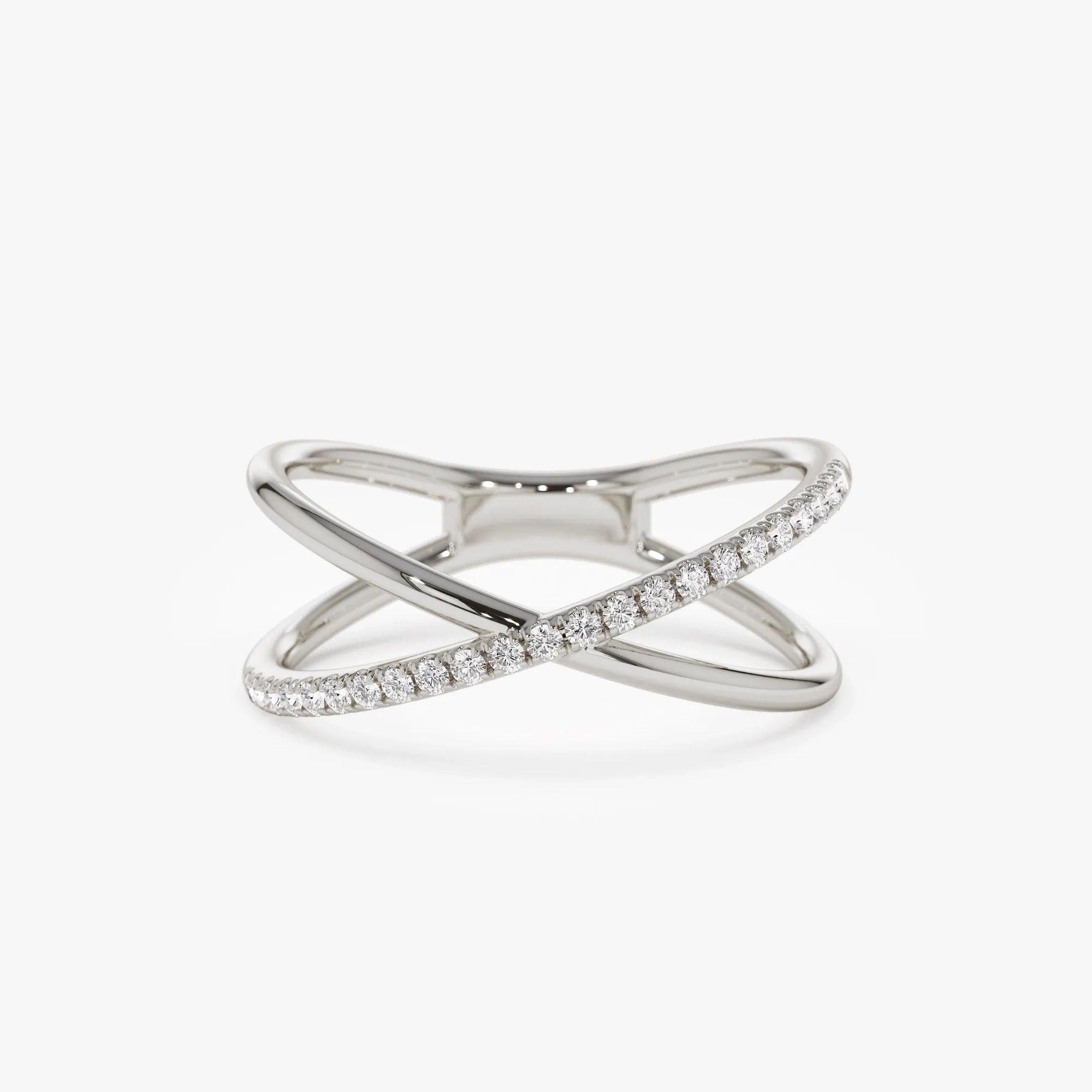 14K Solid Gold Round Diamond 0.12 Carat Criss Cross Single Side Ring