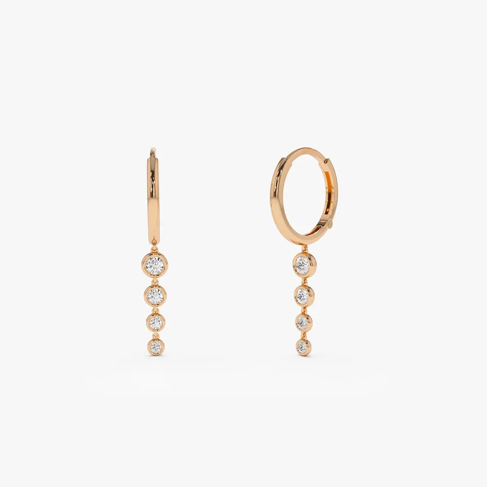 14k Gold Diamond Round Cut Dangling Drop Earrings Bezel Setting 0.45 ctw