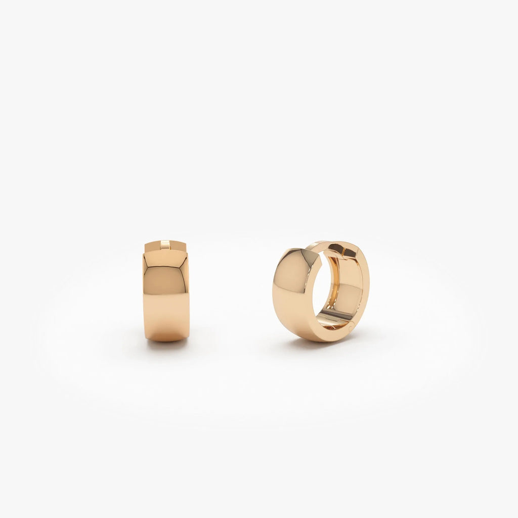14k Solid Gold Chunky Huggie Hoop Earrings 5mm Width Polished Design