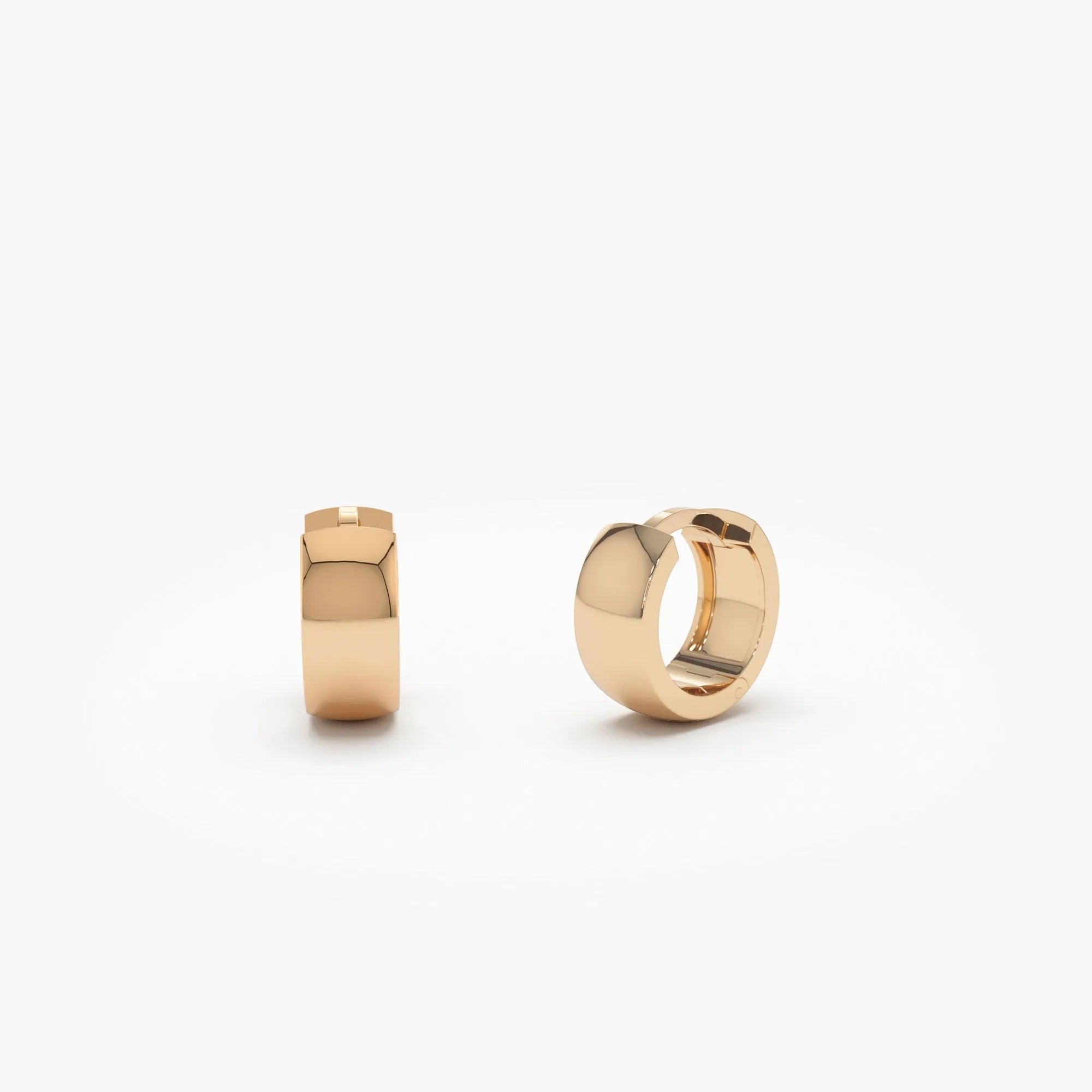 14k Solid Gold Chunky Huggie Hoop Earrings 5mm Width Polished Design