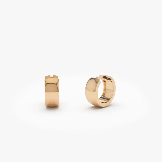 14k Solid Gold Chunky Huggie Hoop Earrings 5mm Width Polished Design
