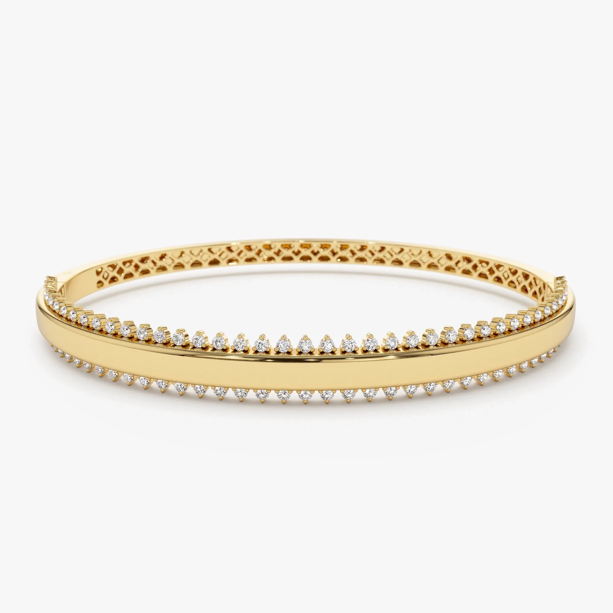 14K Solid Gold 0.85 CTW Round Diamond Statement Prong Set Bangle