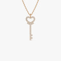 14K Solid Gold 0.20 CTW Round Diamond Heart Key Pendant Necklace