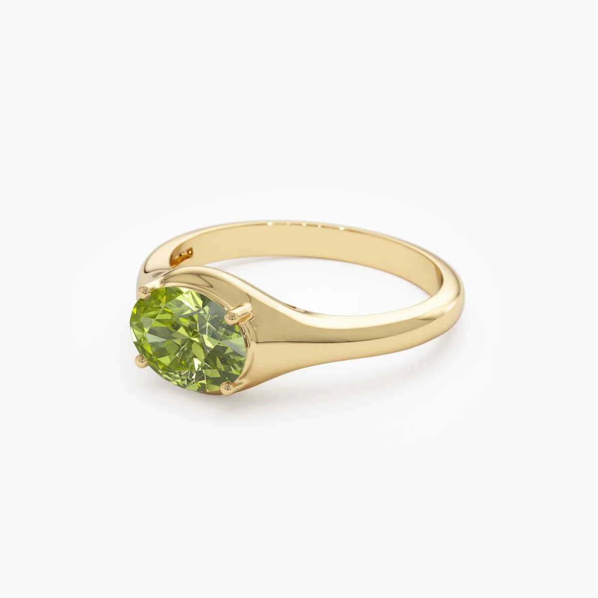 14K Solid Gold Oval Peridot 0.75ctw Prong Setting Ring