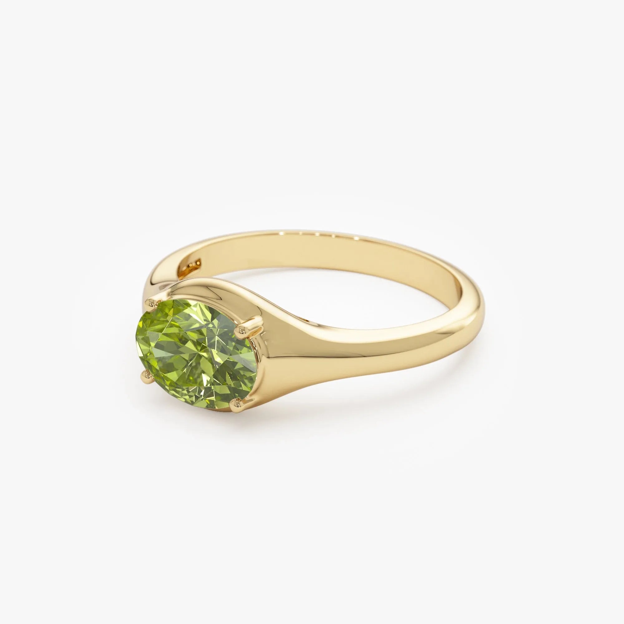 14K Solid Gold Oval Peridot 0.75ctw Prong Setting Ring