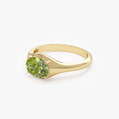 14K Solid Gold Oval Peridot 0.75ctw Prong Setting Ring