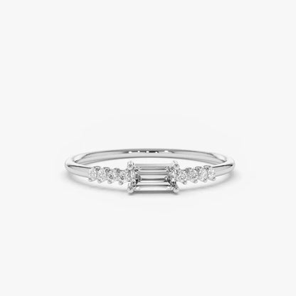 14K Solid Gold Baguette and Round Diamond 0.25 Ctw Prong Setting Engagement Ring