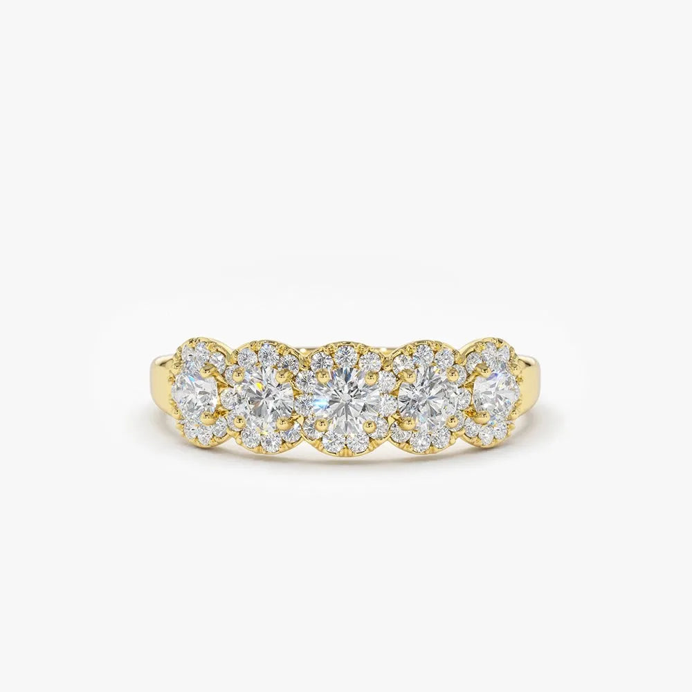 14k Solid Gold Round Cut Diamond Halo Micro Pave Wedding Band 0.52 ctw