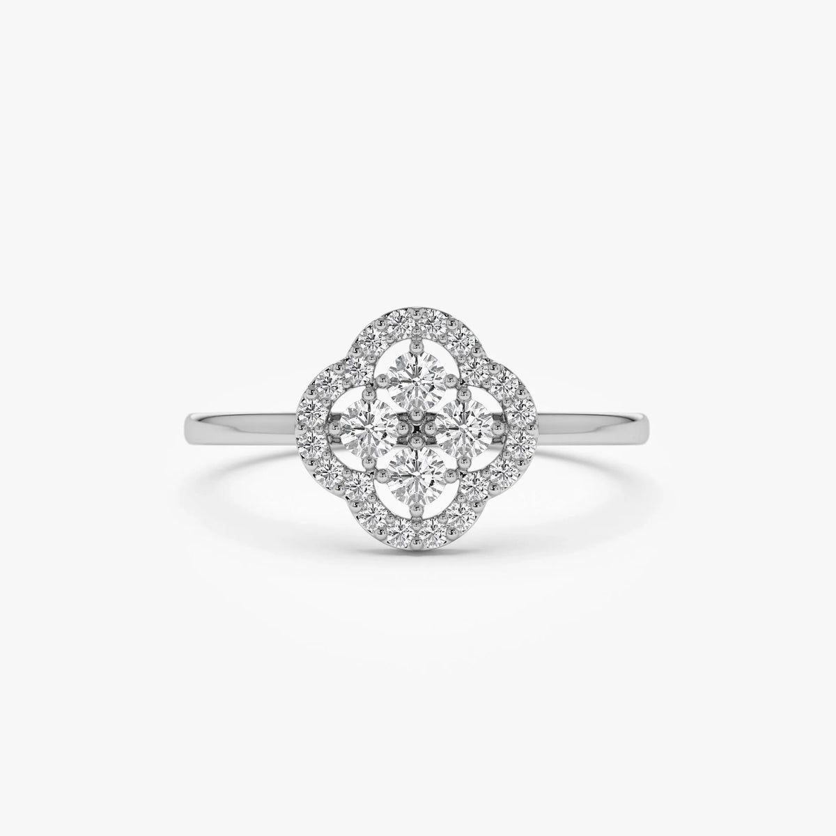 14K Solid Gold Round Diamond Clover Cluster Ring 0.35 CTW