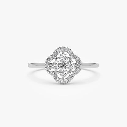 14K Solid Gold Round Diamond Clover Cluster Ring 0.35 CTW