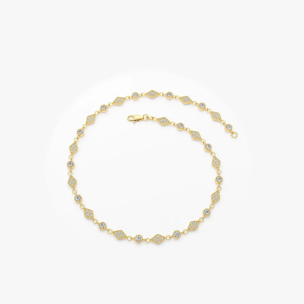 14K Solid Gold 0.55 CTW Round Diamond Art Deco Milgrain Bracelet