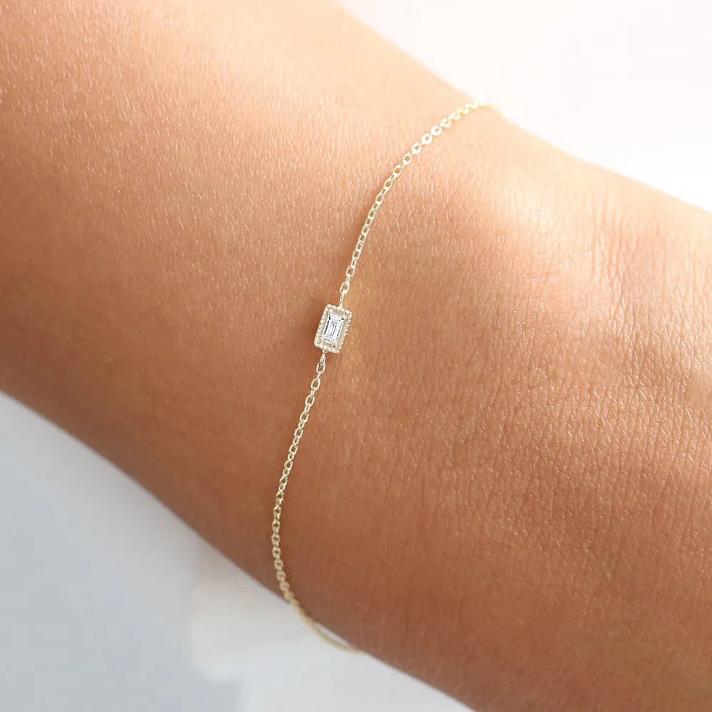 14K Solid Gold Baguette Diamond Bracelet Micro Prong Setting 0.06 Carat