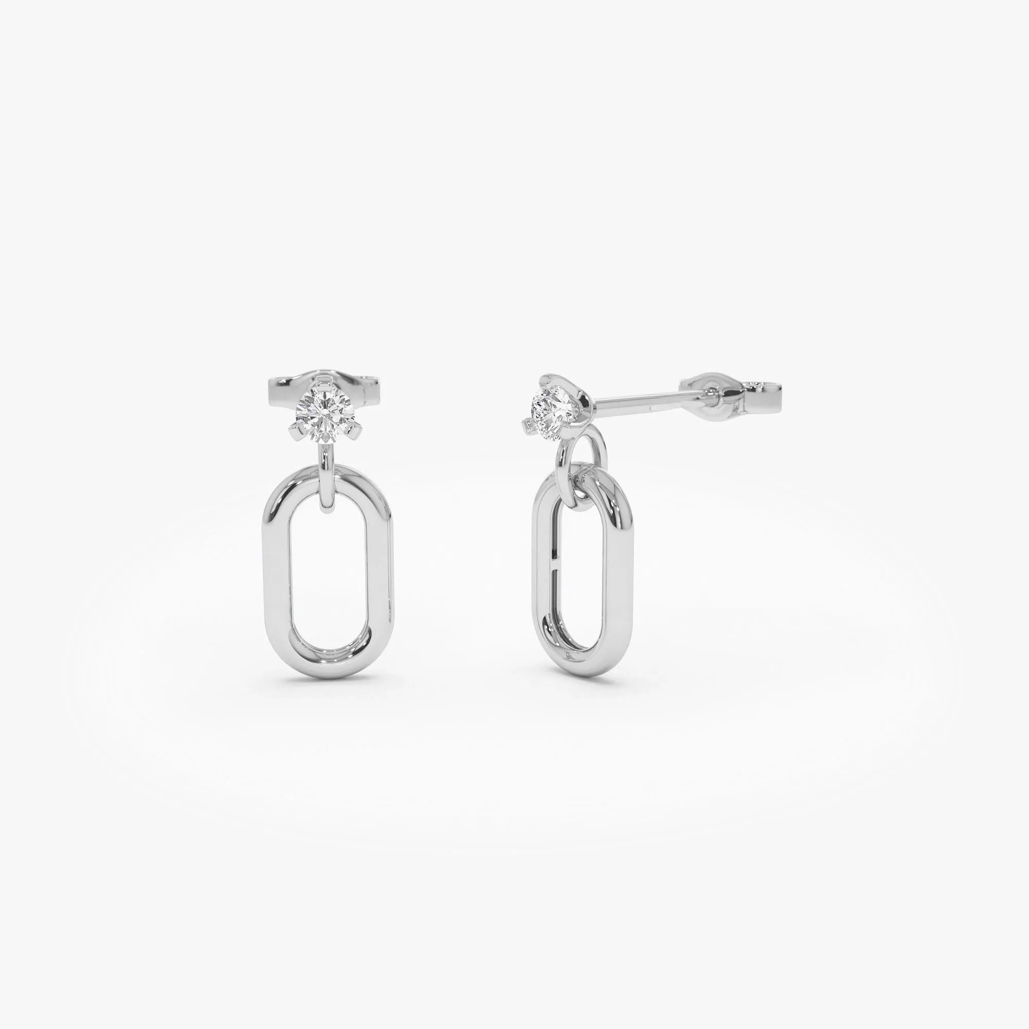 14k Gold Diamond Round Cut Dangling Oval Link Earrings 0.20 ctw