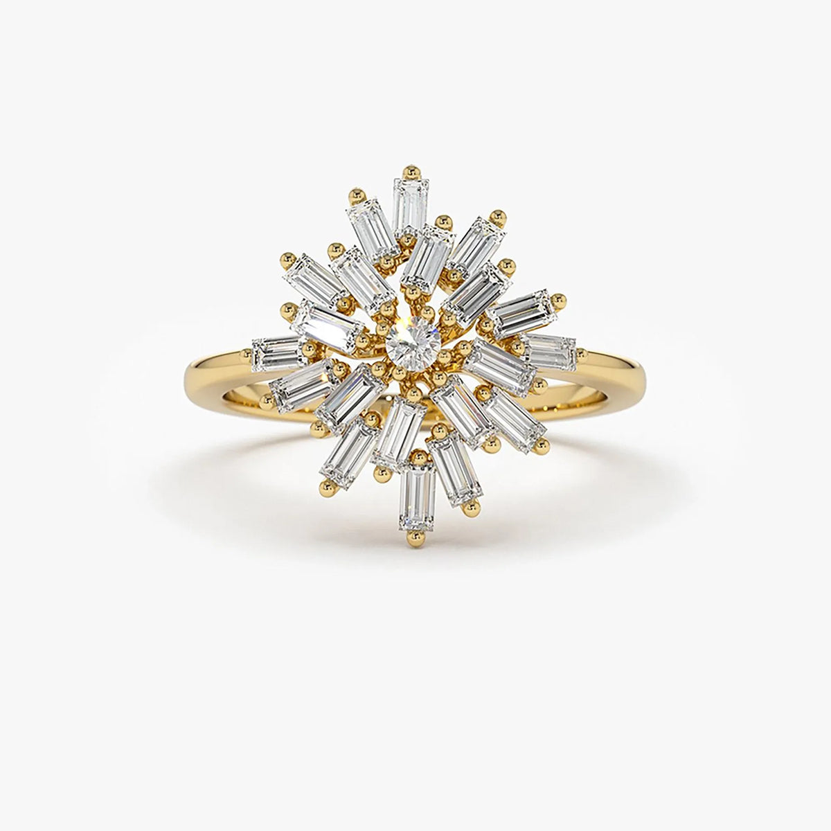 14K Gold 0.58 CTW Baguette and Round Diamond Ballerina Cluster Ring