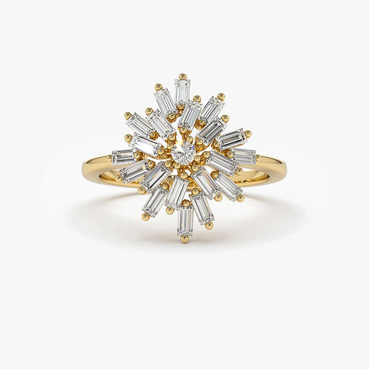 14K Gold 0.58 CTW Baguette and Round Diamond Ballerina Cluster Ring