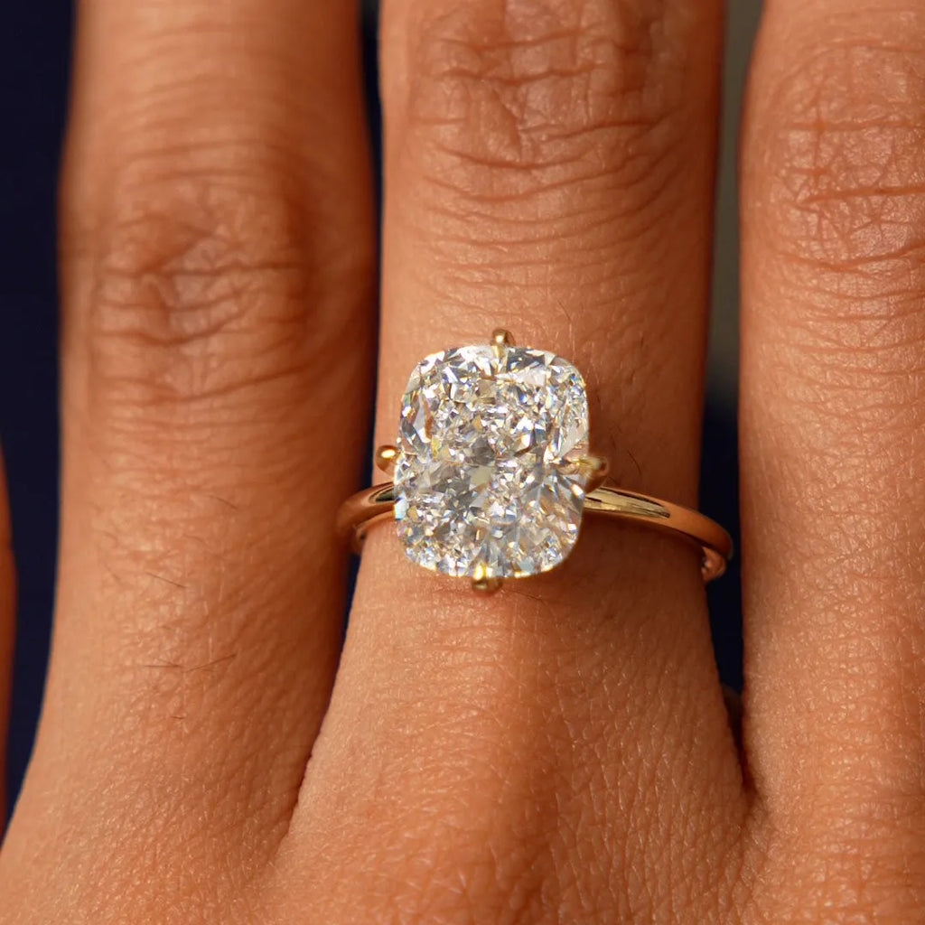 14K Gold 5.05 Carat Cushion Cut Lab Grown Diamond Solitaire Engagement Ring Seloria