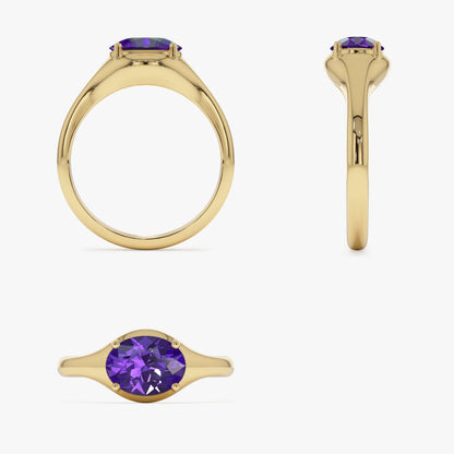 14K Solid Gold Oval Amethyst 0.75ctw Prong Setting Ring