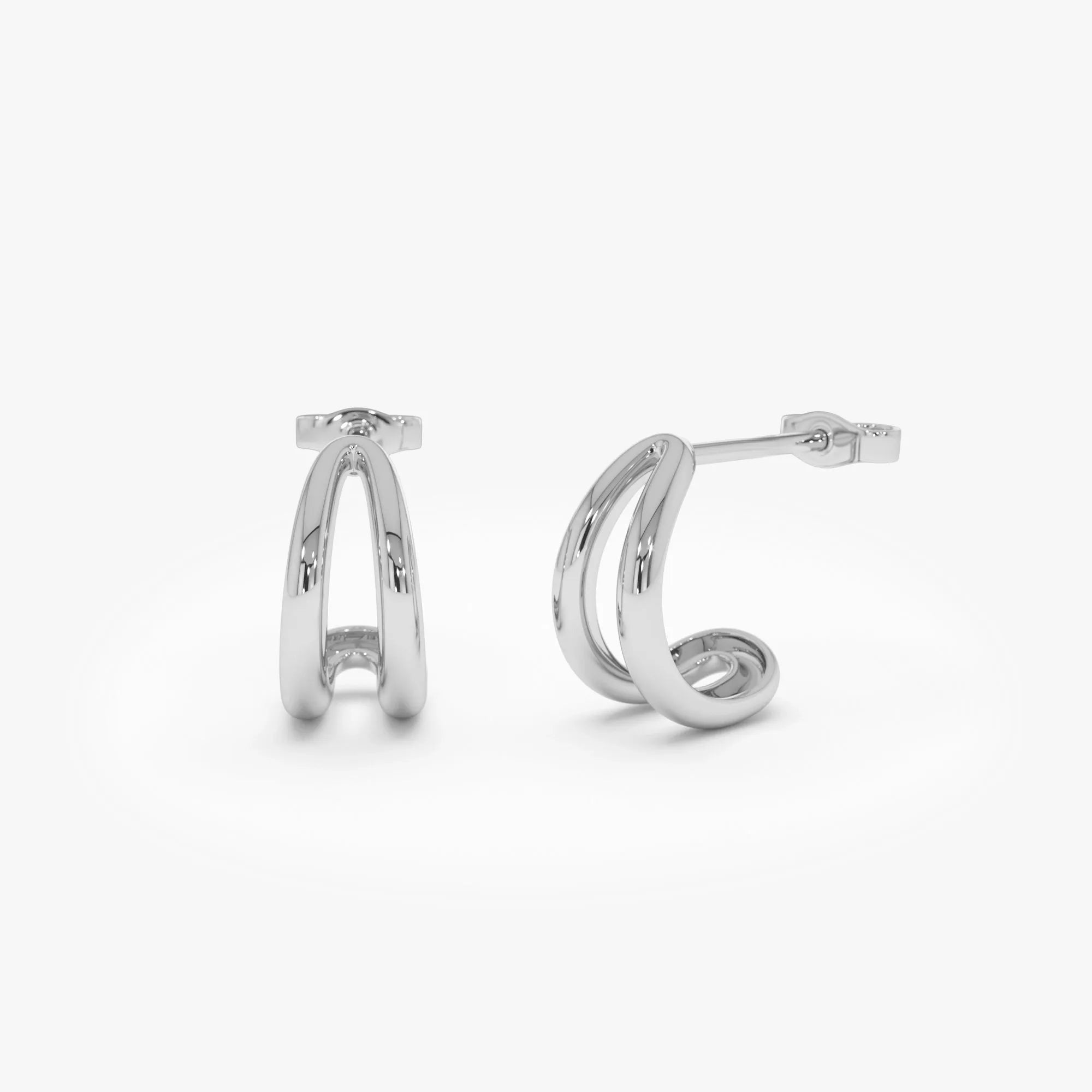 14k Gold Double Curved J Hoop Earrings 12mm 4mm Width