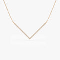 14K Solid Gold Round Diamond Micro Pave V Shaped Chevron Necklace 0.30ctw