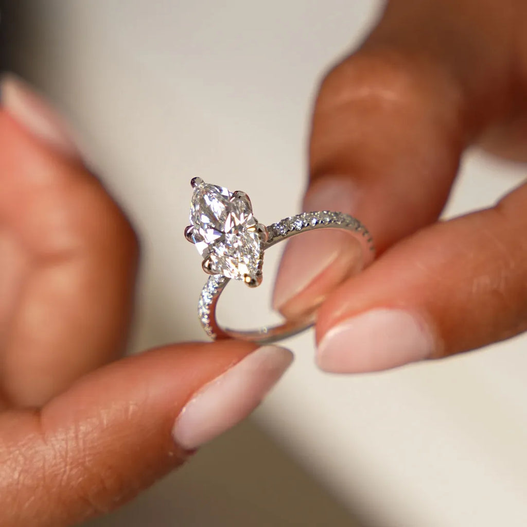 14k Gold 2.50 CTW Lab Grown Diamond Marquise Cut Pavé Hidden Halo Engagement Ring