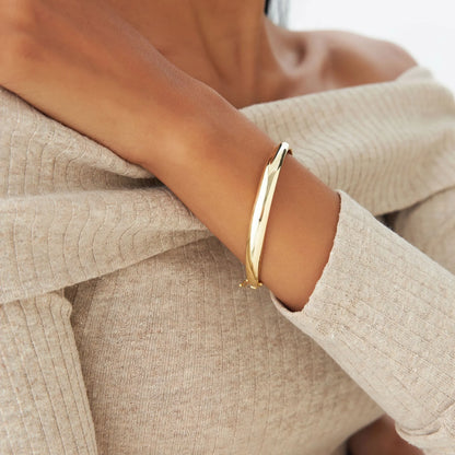 14K Solid Gold Wide Classic Dome Bangle Bracelet