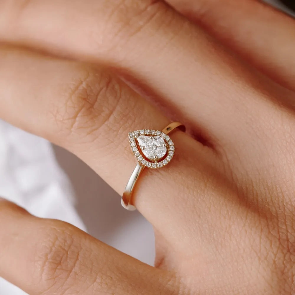 14k Gold Diamond Pear Shape Engagement Ring Illusion Set 0.35 ctw