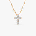 14K Solid Gold Round Diamond Large Cross Pendant Necklace Prong Setting 1.20ctw