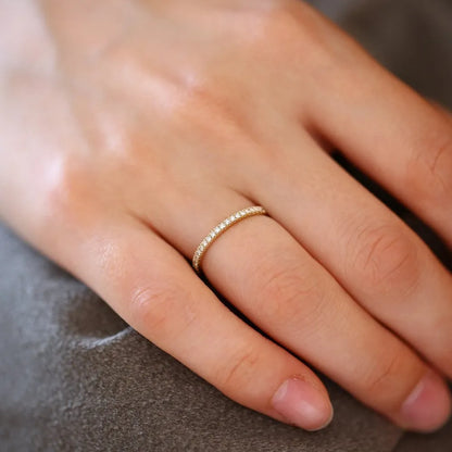 14K Gold Round Diamond Half Eternity Micro Pave Stackable Wedding Ring