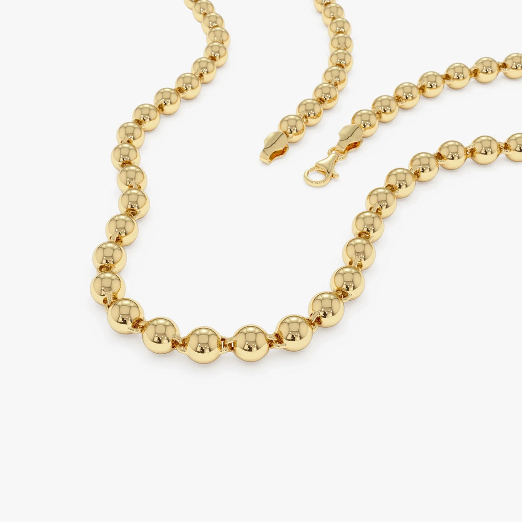 14k Solid Gold Round Bead Ball Necklace