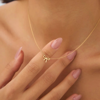 14k Solid Gold Ribbon Pendant Necklace