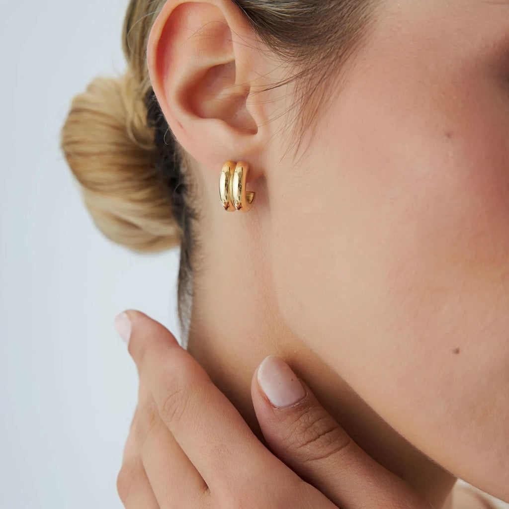 14k Solid Gold Twin C Hoop Earrings 10mm Inner Diameter 7.65mm Width