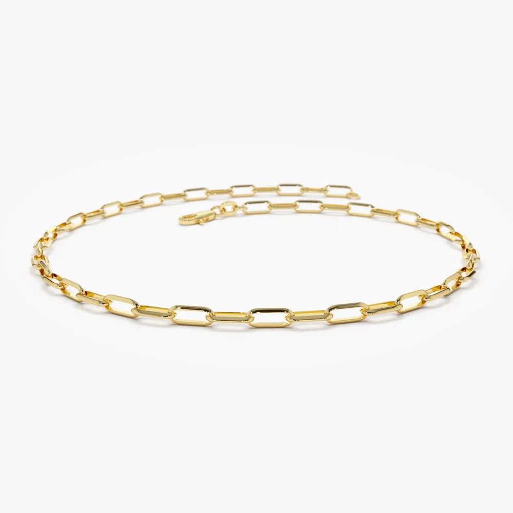 14K Solid Gold Tiny Paper Clip Link Chain Bracelet
