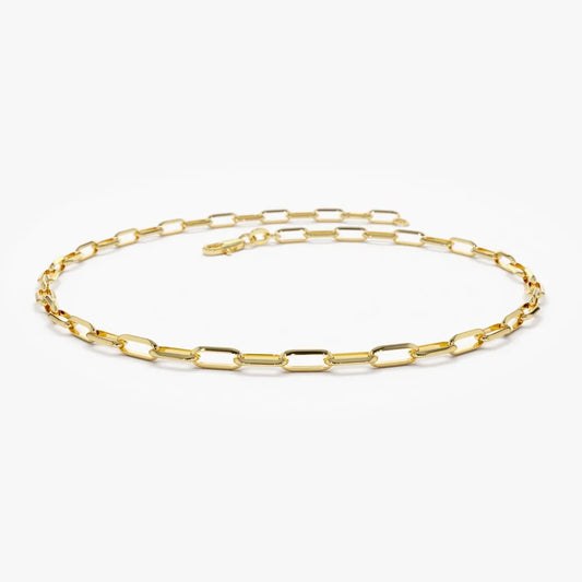 14K Solid Gold Tiny Paper Clip Link Chain Bracelet